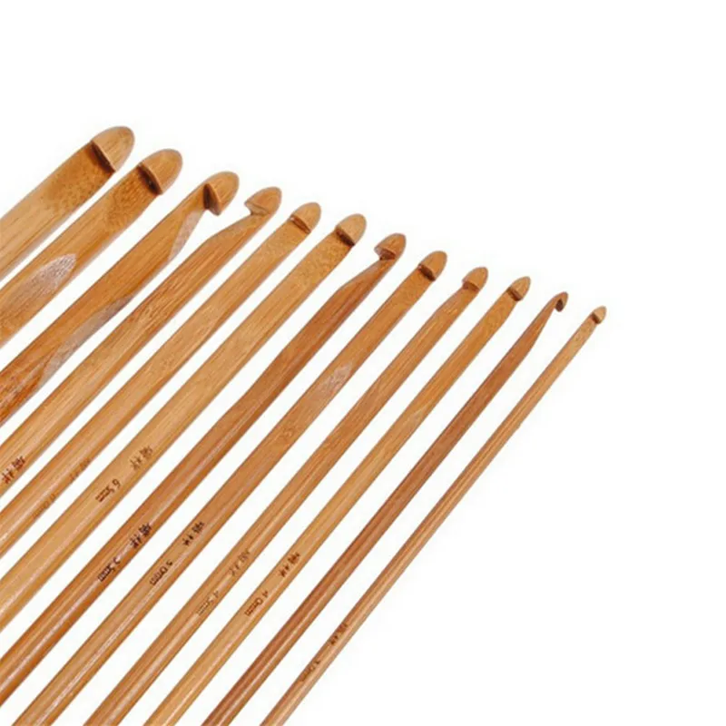 12pcs Bamboo Handle Knitting Hooks Needles Handmade Sewing Needles Knit Weave Crafts Home DIY Knitting Bamboo Crochet Hook Set