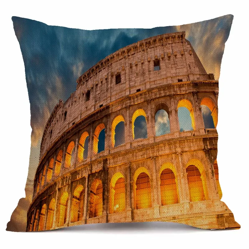 

XUNYU Italian Architecture Pillow Case Sofa Square Decorative Pillow Cover Linen Cushion Cover 45X45cm AC145
