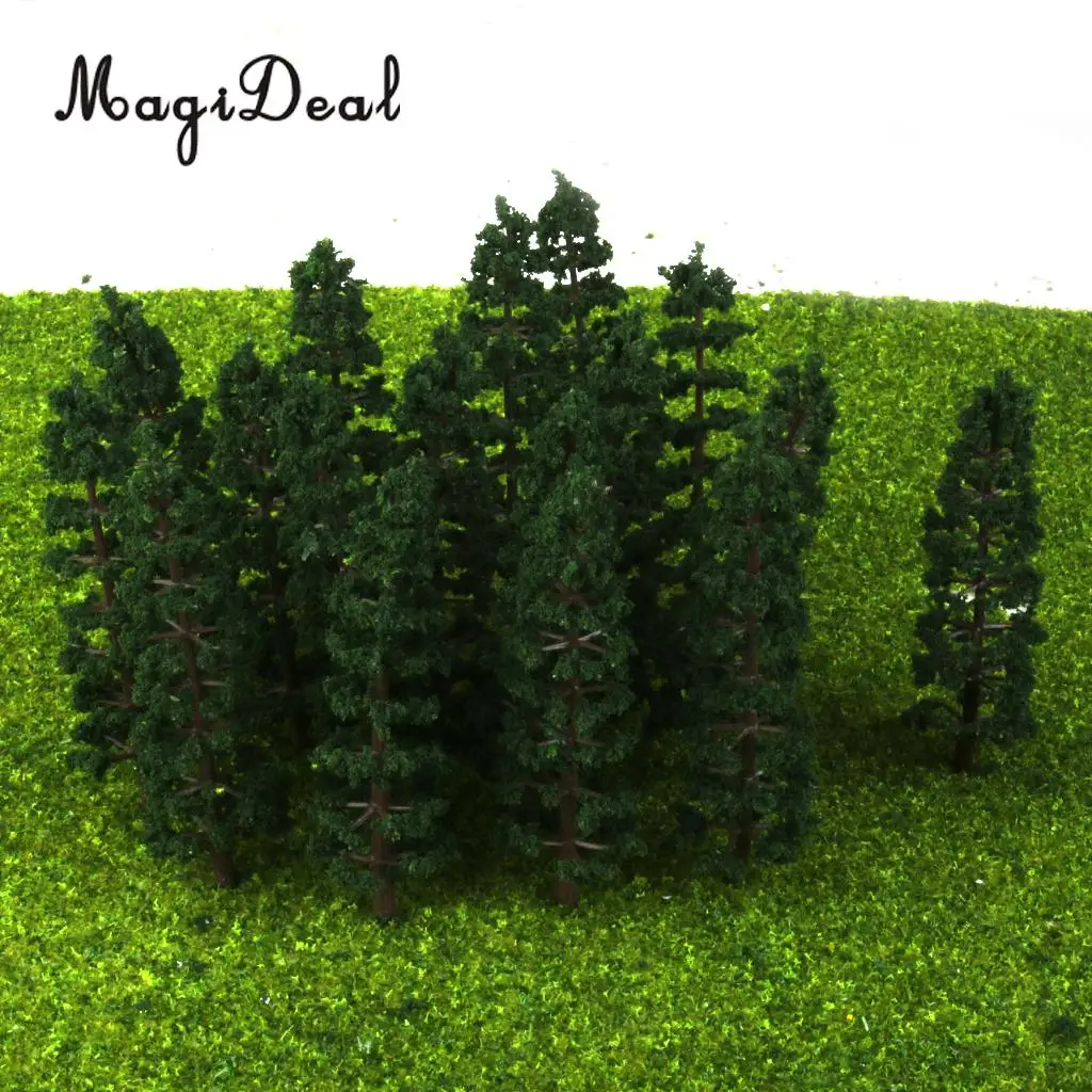 Pack of 20 Plastic 1:100 Scale Fir Tree Model Train Park Garden Yard Village Scenery Landscape HO Dark Green