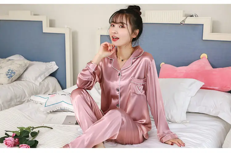 2019 Весна Осень шелковые атласные пижамы наборы для женщин с длинным рукавом пижама костюм домашняя одежда Pijama Mujer одежда