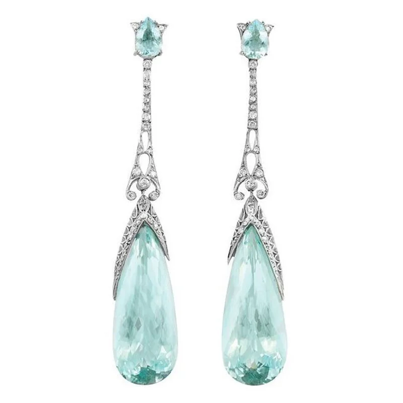 

Light Blue Stone Wedding Dangle Earrings for Women Fashion Jewelry Engagement Gift Drop Earrings Ladies Earrings Bijoux S4T042