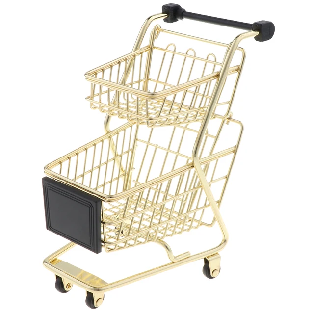Mini Shopping Cart with Sturdy Metal Frame, Pen/ Pencil/ Cards Holder Desk Storage Toy 6