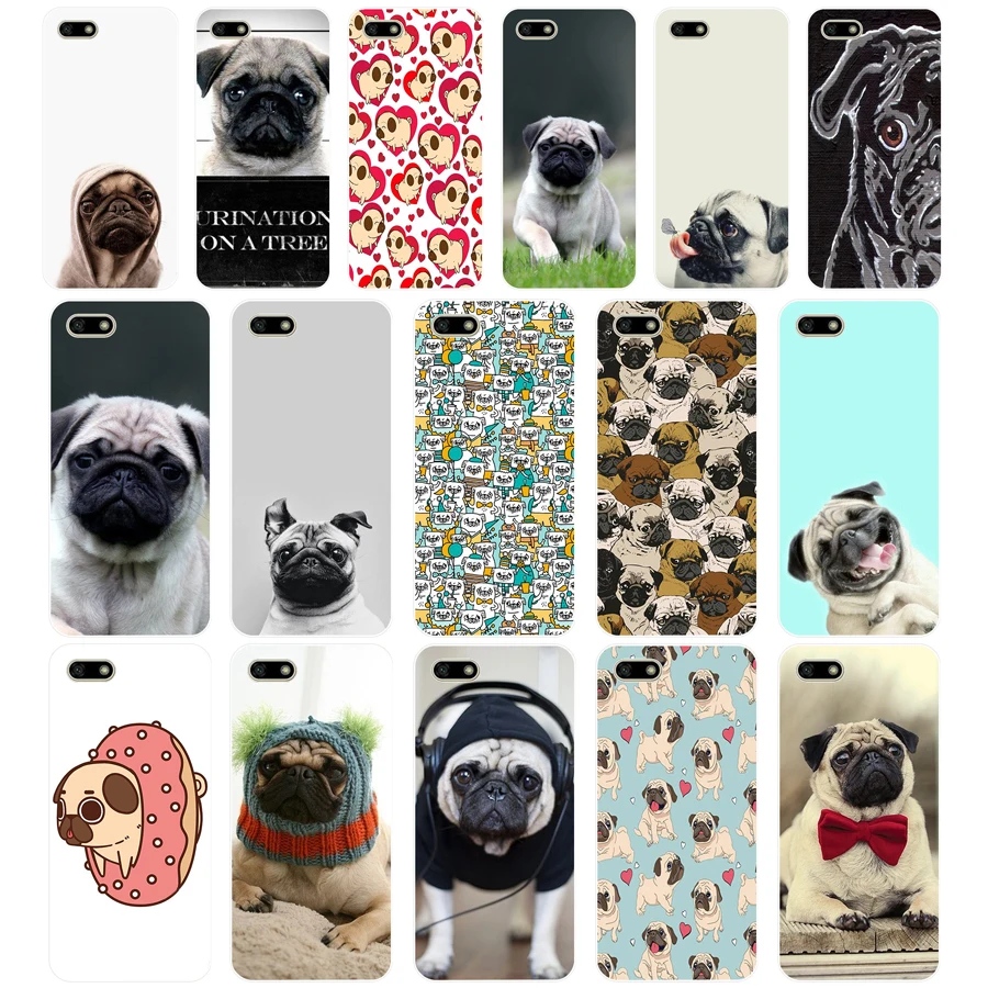 

80G the hot Cute Pug Dog TPU Soft Silicone Case For Huawei Honor 7C 7a 5.7 inch 7x 8x 7a 5.45 Y5 2018 Russian version Cover