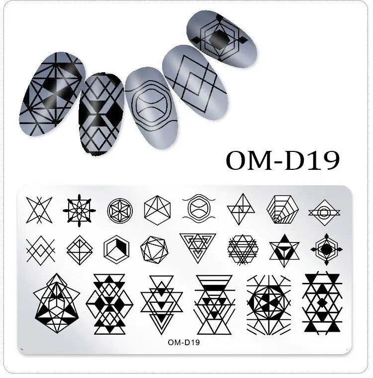 1 шт ногтей штамповки пластины ногтей штамповка шаблон штамп для маникюра, нержавеющая сталь штампы для дизайна ногтей изображения пластины трафареты 12*6CM - Цвет: OM-D19