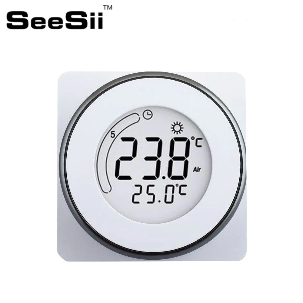 

SEESII 85-250VAC LCD Display Touch Screen Electric Heating Thermostat Temperature Controller White Backlight Portable For Home