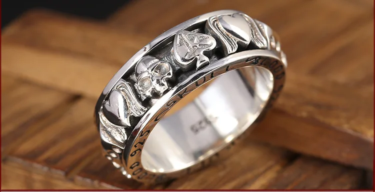 925 Серебряное волнистое кольцо в форме черепа винтажное 925 пробы Серебряное кольцо в форме сердца поворотное кольцо на удачу