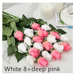 Floace 15 шт./лот, букет роз, Королевская роза, высококлассные искусственные цветы, шелковые розы, цветы для дома, свадебные украшения - Цвет: white8 deep pink7