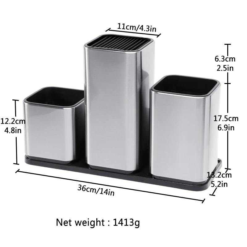 Подвижный держатель для кухонных ножей из нержавеющей стали, 3 шт., кухонные блоки, контейнер для хранения кухонных инструментов