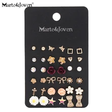 Marte& Joven 18 пар, набор сережек с несколькими шпильками, Женский Хрустальный цветок/Крест/заклепки в виде звезд, набор сережек для девочек, лучшие подарки
