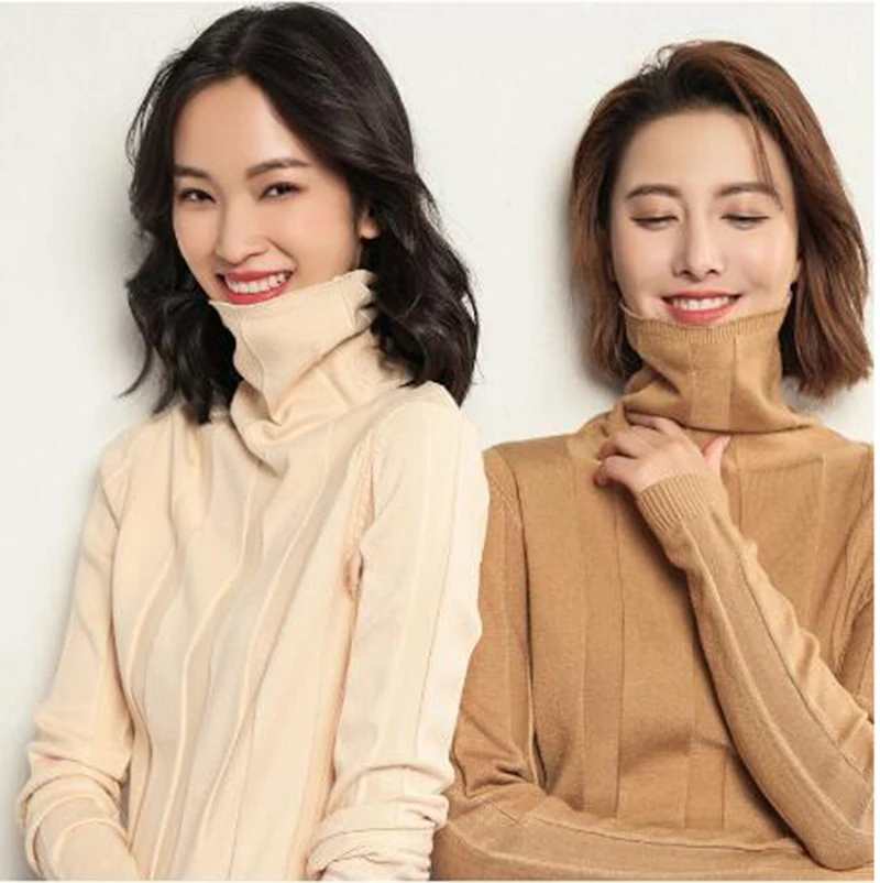 

2019 Autumn Winter Cashmere Sweater Thick Pullover Women Lightweight Turtleneck Sweater Long Sleeve Knitted Sweatershirt