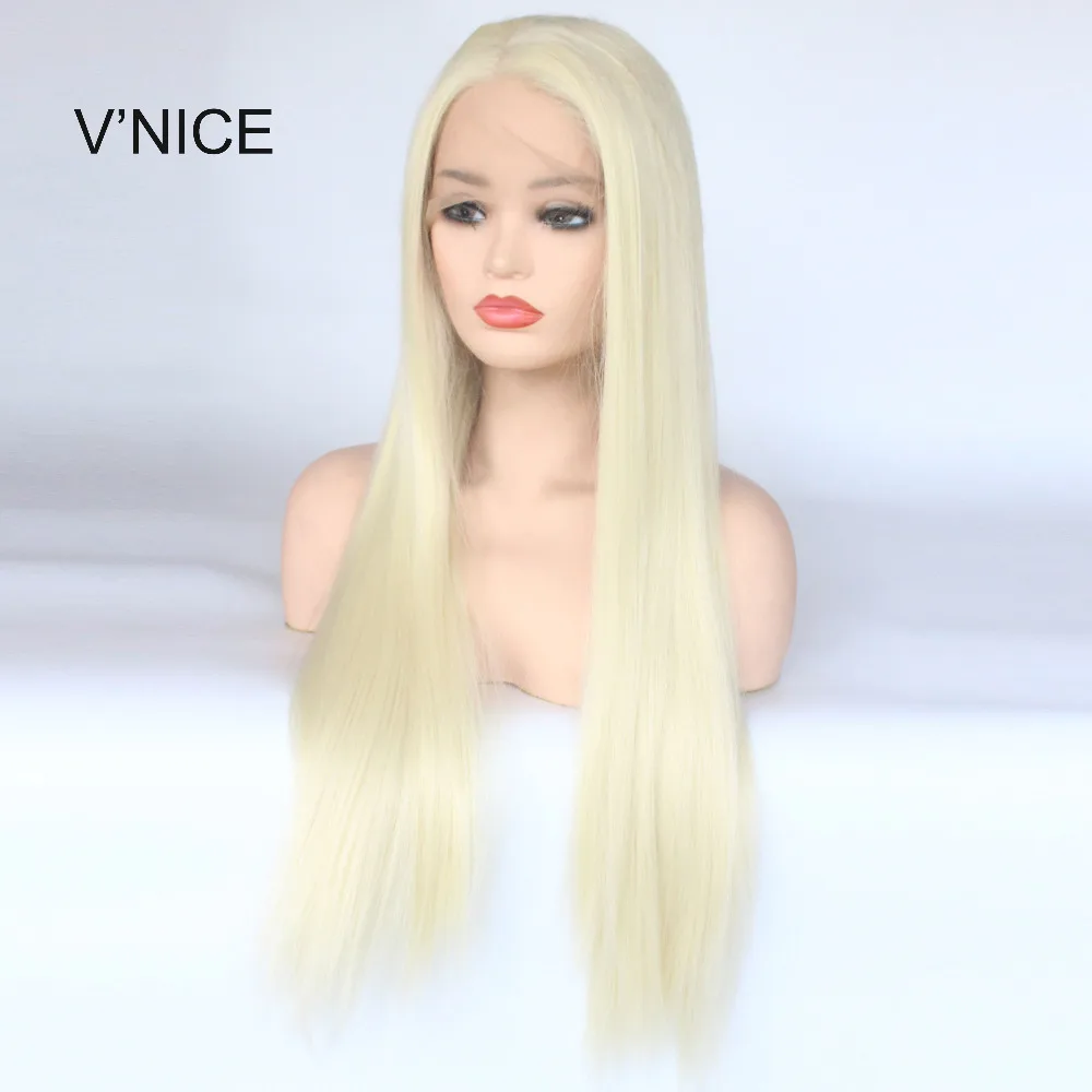 

V'NICE Platinum Blonde 613 Colors Long Straight Lace Front Wig Synthetic Hair High Temperature Fiber Women Wigs with Middle Part