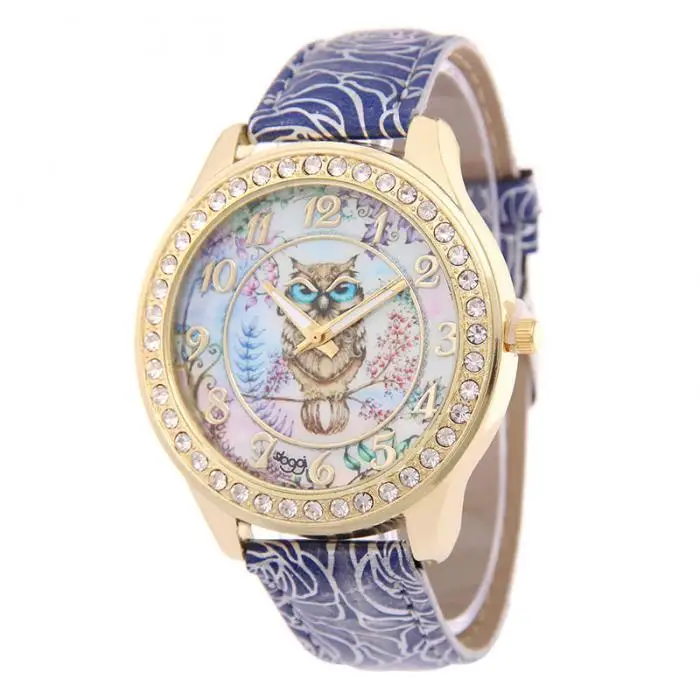 Женские кварцевые наручные часы с рисунком Совы с Циферблатом из искусственной кожи часы с ремешком повседневные часы LXH