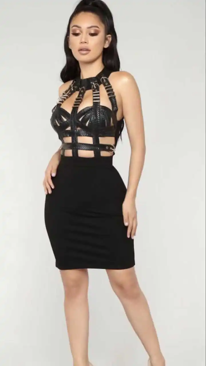 High Quality Black Sleeveless Sequined Hollow Out Celebrity Rayon Bandage Dress Evening Party Dress (5)