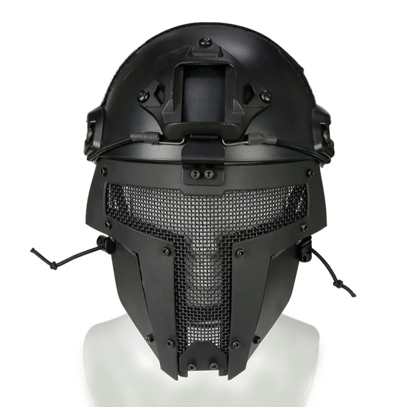 Открытый страйкбольный шлем сетка Airsoftsports Тактический Защитный мотоциклетный шлем Тактический шлем полное лицо тактическая маска армейский веер - Цвет: Черный
