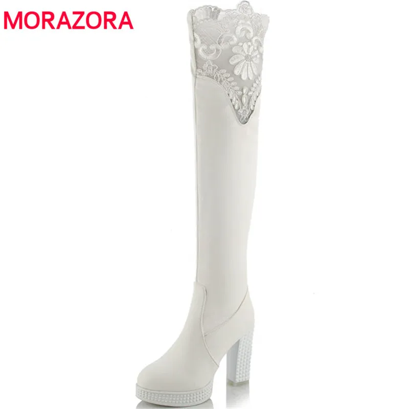 

MORAZORA 2018 new autumn winter over the knee boots sexy super high heel chelsea boots round toe high quality pu leather boots