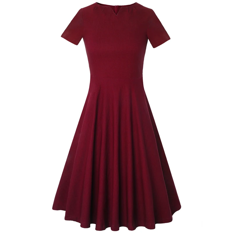 MISSJOY элегантное женское летнее платье с v-образным вырезом и коротким рукавом трапециевидной формы для вечеринок женское винтажное платье до колена в стиле рокабилли 50s цвет красного вина