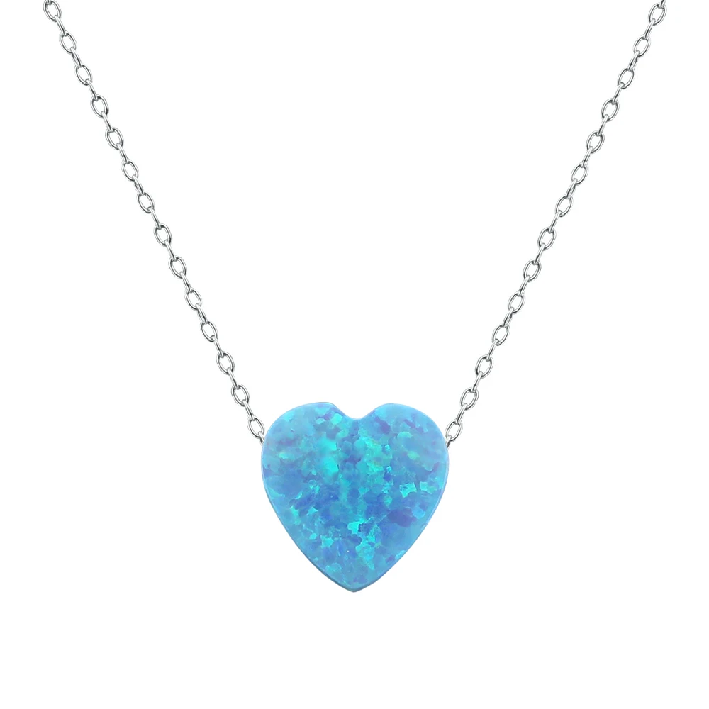 В форме сердца Дизайн опал кулон колье ожерелье Шарм 925 пробы серебряная цепь воротник ожерелье, смесь цветов женские украшения для тела - Окраска металла: Light Blue