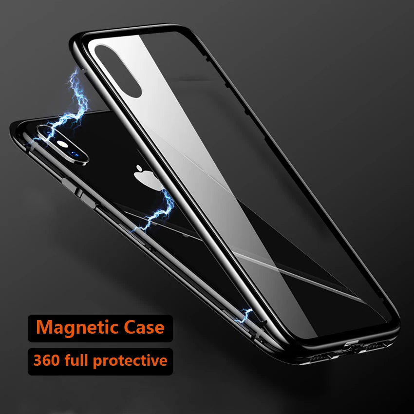Magnetic Adsorption 360 Full Case For iPhone X 7 8 Plus 6 Tempered Glass Back Cover for Apple Hard |