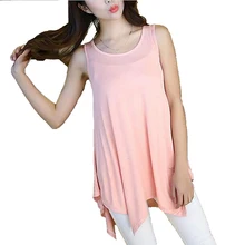 Новая весенняя летняя Модальная модная женская одежда длинная жилетка без рукавов с круглым вырезом однотонная женская одежда LU86