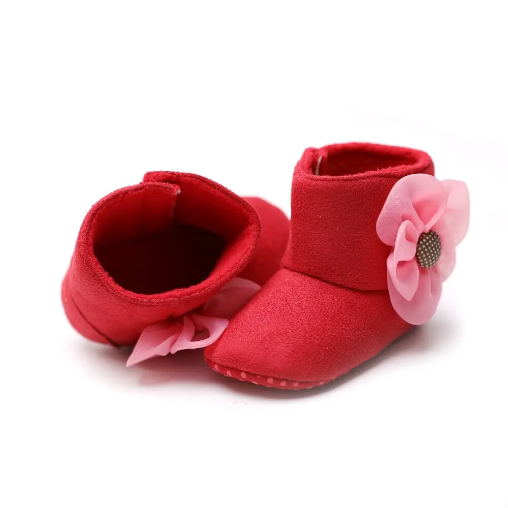 Новорожденная девочка обувь осень теплая детская обувь Цветочные Принцесса ботиночки для новорожденных обувь prewalker Первые ходунки розовый белый красный