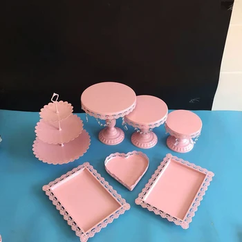 

7 pieces pink cake stands children party cupcake stand decorating cooking cake tools bakeware set party dinnerware
