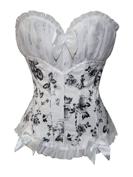 

Boned Overbust Corset Sexy Floral Pattern Plastic Boning Corset for Women S-XL