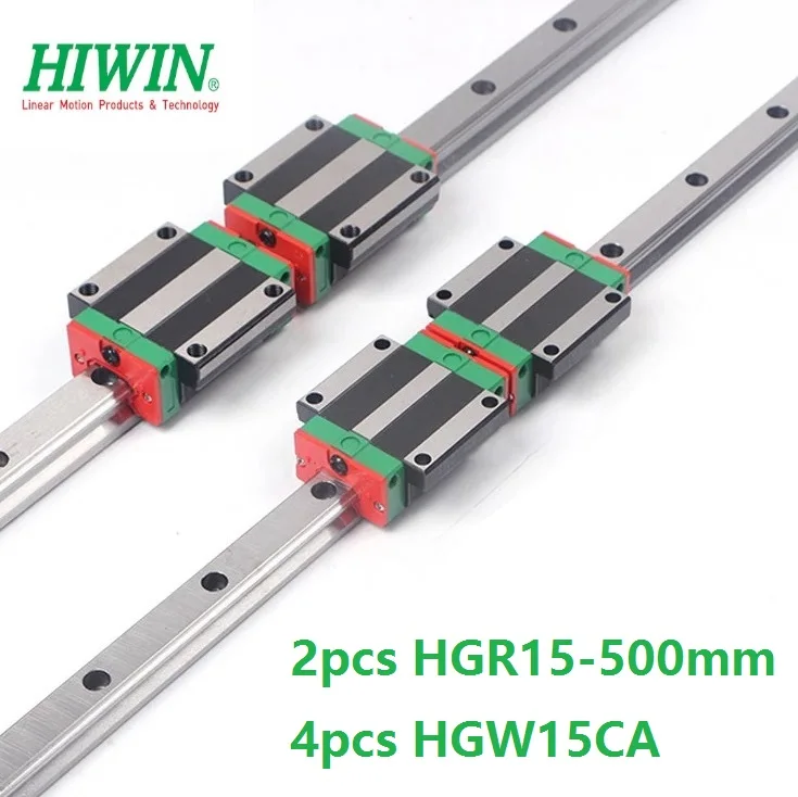 2 шт. линейная направляющая HIWIN рельса HGR15 500 мм+ 4 шт. HGH15CA или HGW15CC линейный блок для ЧПУ HGW15CA - Цвет: Золотой