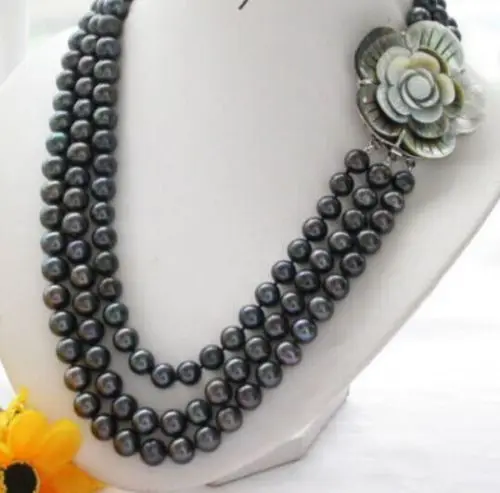 

Free Shipping >>>>> triple strands 8-9mm tahitian black pearl necklace 18-20inch