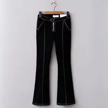 HCBLESS модные джинсы Весна новая линия две пряжки Высокая талия джинсы черный колокол брюки модные женские джинсы