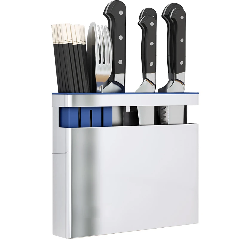 

Nail-free kitchen knife holder stainless steel chopsticks cage hanging spoon shelves fork storage box home goods organizer