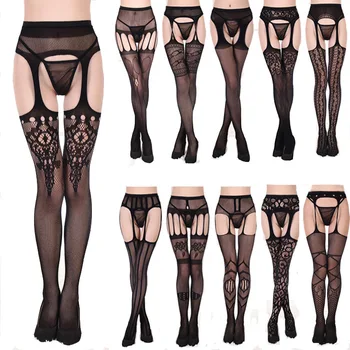 

New Women Sexy Ladies Black Lace Thigh-Highs Garter Belt Socks Lingerie Fishnet Thigh Sheer Tights Embroidery Pantyhose
