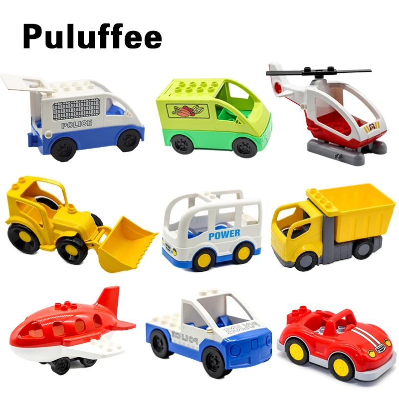 

Cartoon Car mini bus plane helicopter Big Particles Vehicle Building Blocks accessory DIY Toys Compatible with Duplo Bricks Set