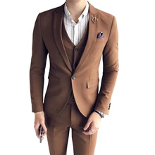 Groom Brown Suit Spring Coffee Back Calca Skinny Masculina Clothing Dress Suits Ceremony Prom Suits Male Classic Costume Homme