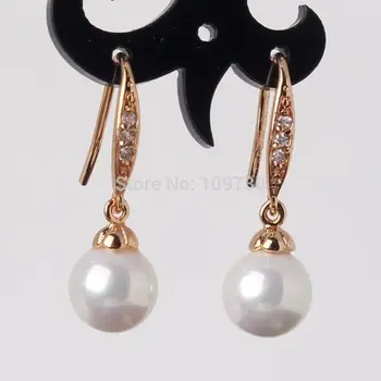 

ry00368 18K gold filled Fashion Vintage lady pearl& crystal lady dangle earring