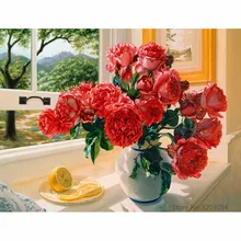 CHUNXIA в рамке DIY живопись по номерам красное Рисование акриловыми красками Цветок Современная картина домашний декор для гостиной 40x50 см RA3090