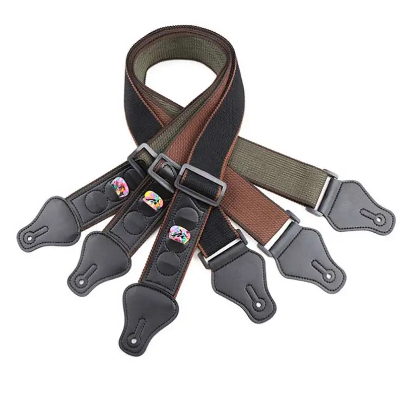 

Adjustable Electric Guitar Strap Black with 3 Plectrums Guitar Pick Holders PU Leather Ends Acoustic Guitar Bass Strap Belt