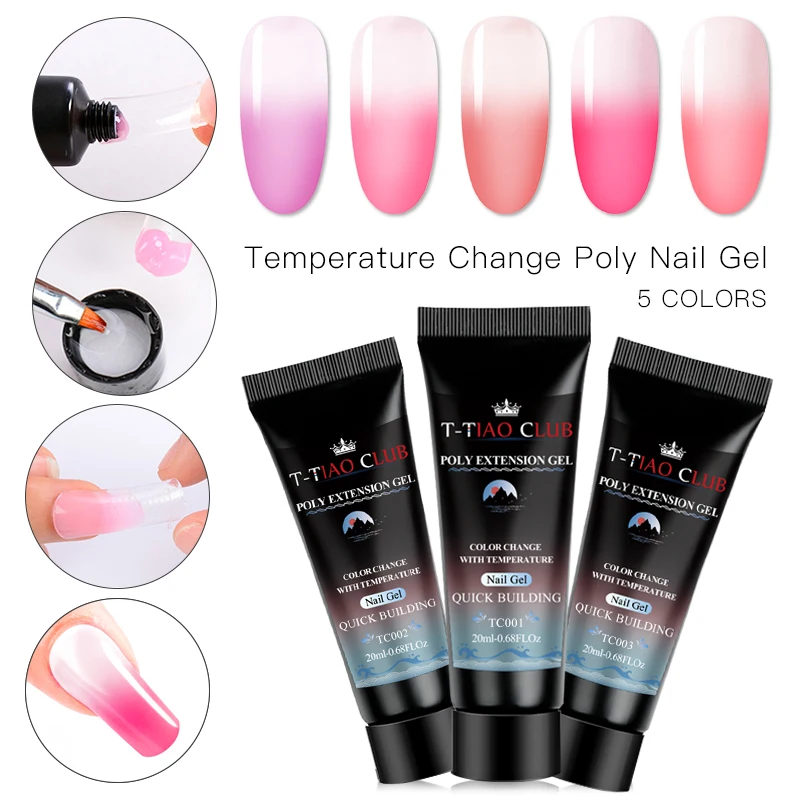 

T-TIAO CLUB 20ML Thermal Quick Building UV Gel Acrylic Poly Extension Gel Nail Tips UV Builder Soak Off Nail Art Gel Polish