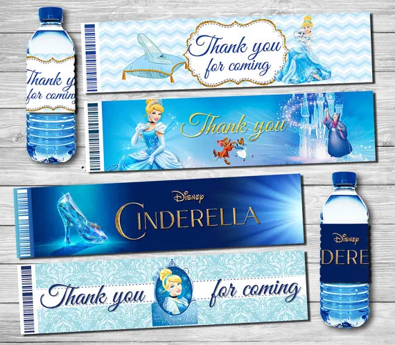 

Princess Cinderella Bottle Water Labels Wrappers Baby Shower Birthday Party Decorations Kids Party Supplies Candy Bar