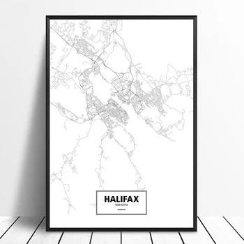 

Halifax,Nova Scotia,Canada Black White Custom World City Map Poster Canvas Print Nordic Style Wall Art Home Decor