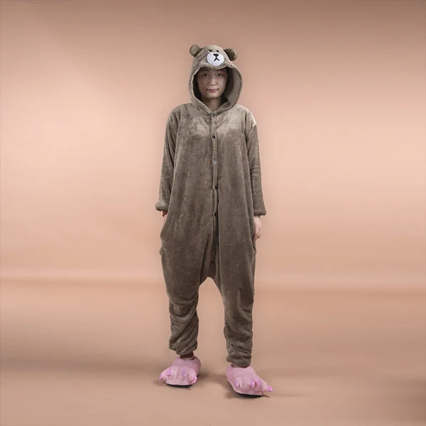 MC5080 brown bear Новые модные пижамы с животными для женщин и мужчин, пижамы для косплея, Фланелевое кигуруми Единорог, динозавр, медведь, осенне-зимние пижамы для взрослых - Цвет: MC5080 brown bear