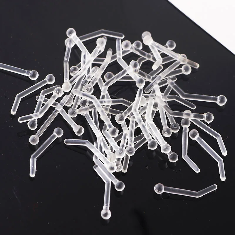 JUNLOWPY LOT 50pcs Nose Retainer Rings Studs hide piercing Bio Flexible Clear Screw On Body Jewelry Nose Stud Pin Piercing