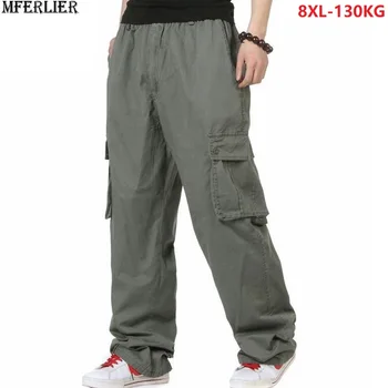 

summer men cagro pants pocket out door man armygreen pants thin elasticity pants plus size 6XL 7XL 8XL Straight Trousers gray 48