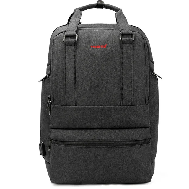 Tigernu Мода 15," ноутбук рюкзак мужчины usb зарядка сумка рюкзак мужской женский большой емкости прочный Mochila для женщин - Цвет: Black grey