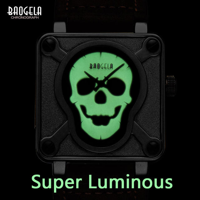 3D SKULL LUMINOUS LEATHER STRAP SQUARE WATCHES (3 VARIAN)