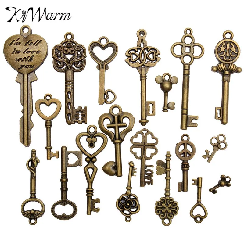 19 Assorted Antique Vintage Old Look Skeleton Keys Bronze Steampunk