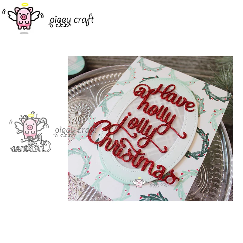 

Piggy Craft metal cutting dies cut die mold Holly Christmas letters Scrapbook paper craft knife mould blade punch stencils die