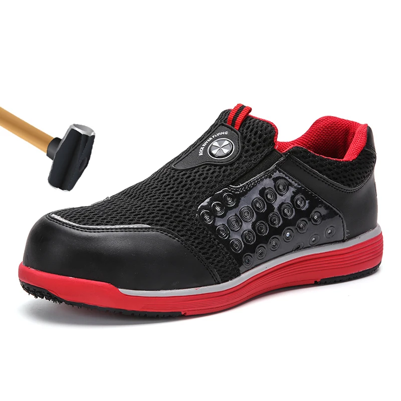 

Men Safety Work Boots Fashion Spring Summer Breathable Mesh Casual Shoes Mens Red Blue Outdoor Man Flat Low Top Sneakers