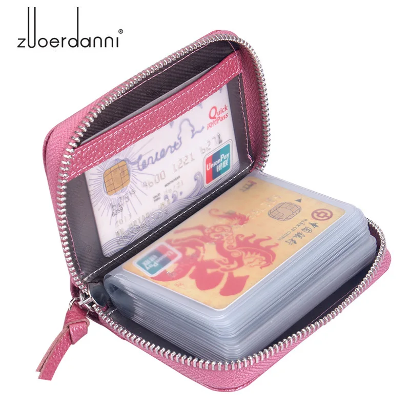 

Unisex Genuine Leather Women Card Holder Wallets Fashion Zipper Credit Cards Bag Card Case Female Pillow Purse Coin Bags