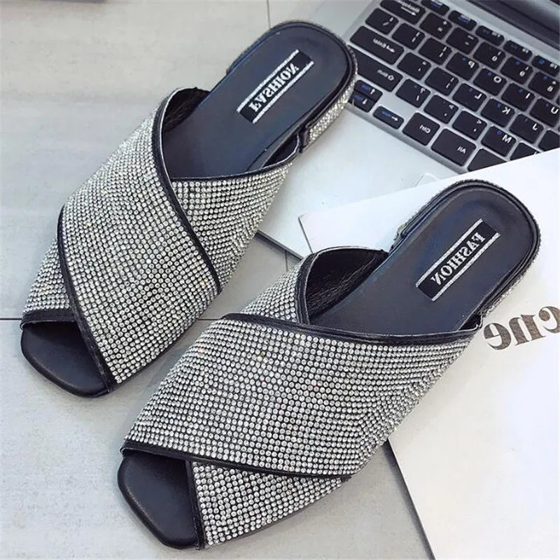 

Slippers Women's Summer mules shoes Women Sandals Casual Shoes women Slides Rhinestone Beach Flip Flops Outdoor Slippers