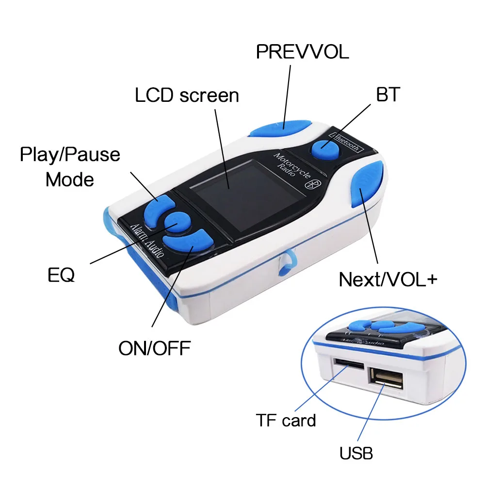 Мотоцикл охранной сигнализации Системы скутер мото Bluetooth MP3 плеер звуковых колонок звук, FM радио защиты от кражи USB слот TF